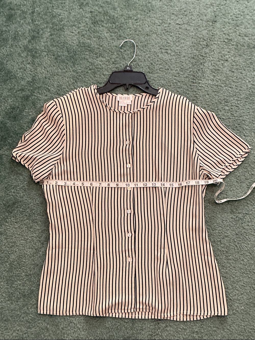 Striped Button-Front Short Sleeve Top in Cream and Black